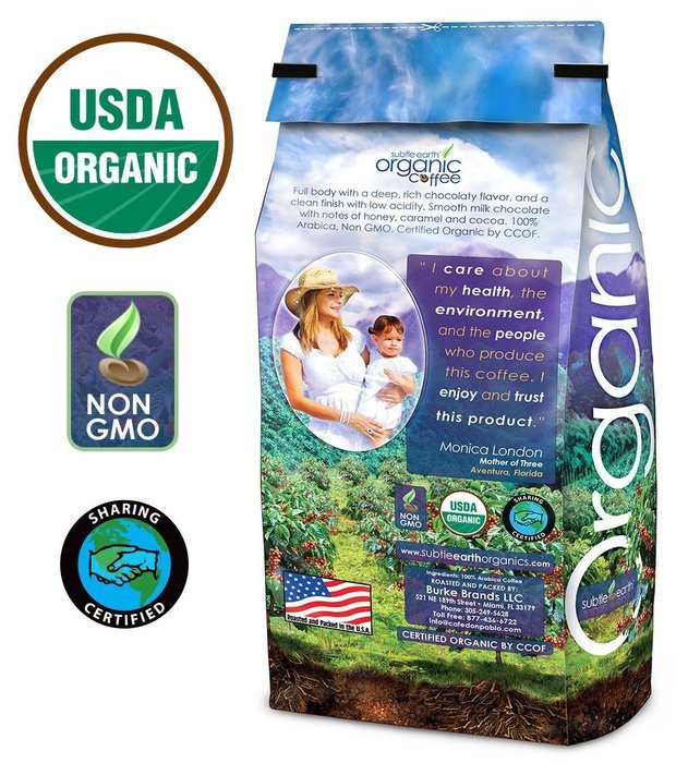 5LB Cafe Don Pablo Subtle Earth Organic Gourmet Coffee - Medium-Dark Roast - Whole Bean Coffee - USDA Certified... N12