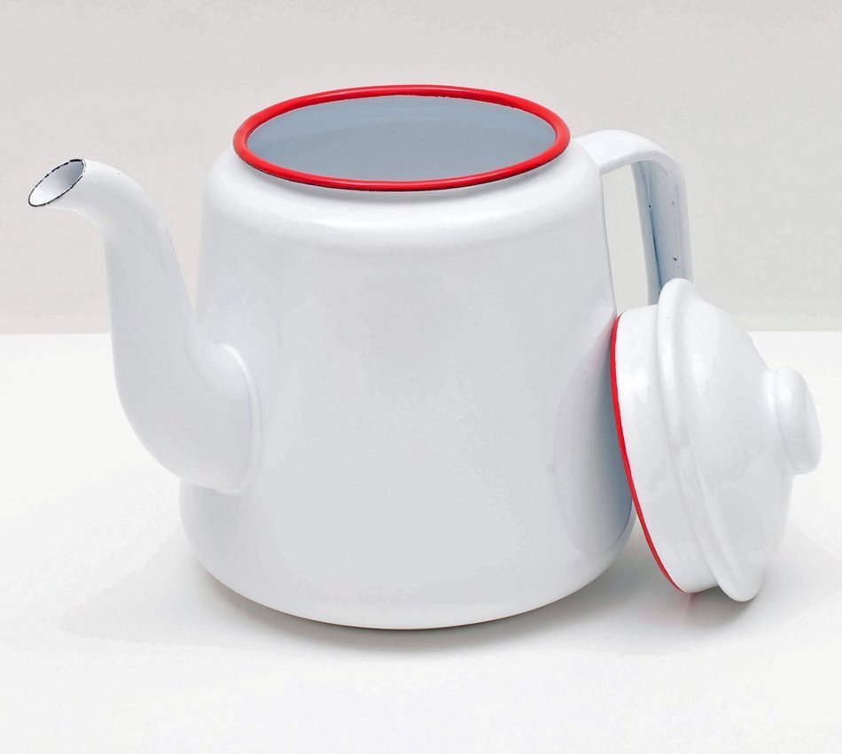 Enamelware 52 Ounce Teapot - Solid White with Red Rim N5
