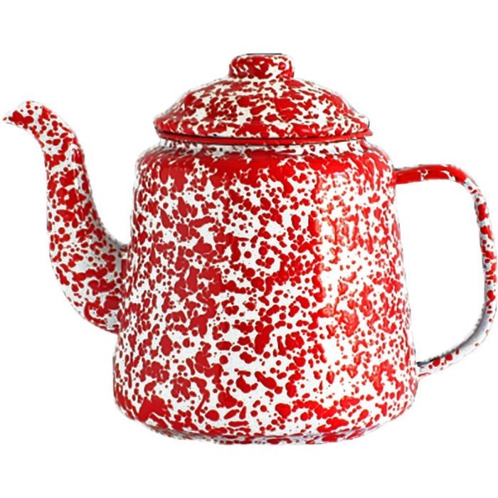 Enamelware 52 Ounce Teapot - Solid White with Red Rim N6
