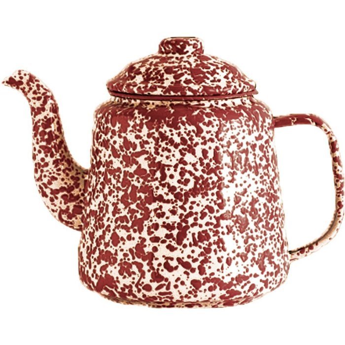 Enamelware 52 Ounce Teapot - Solid White with Red Rim N7