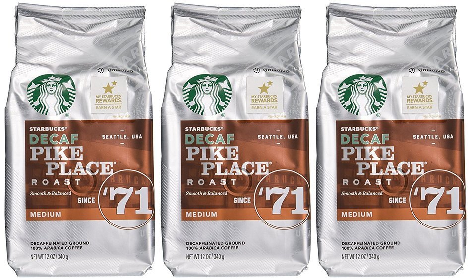 Starbucks Decaf Pike Place Roast, Ground, 12 oz. Bag (Pack of 3) (Pack of 3)