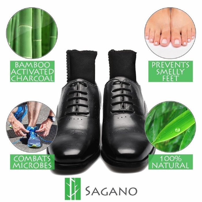 Activated Charcoal Shoe Deodorizer Inserts By Sagano - 2x Extra Large Size Shoe Odor Eliminators to Keep Your... N2