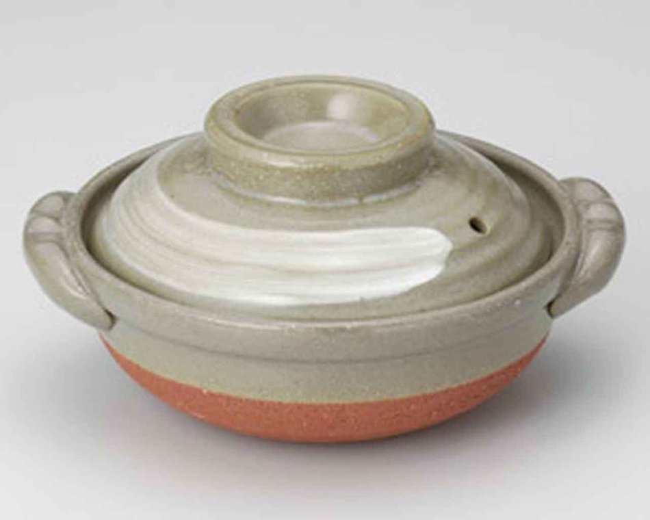 White-Brush for 1-2 persons 7.5inch Donabe Japanese Hot pot Grey Ceramic Made in Japan