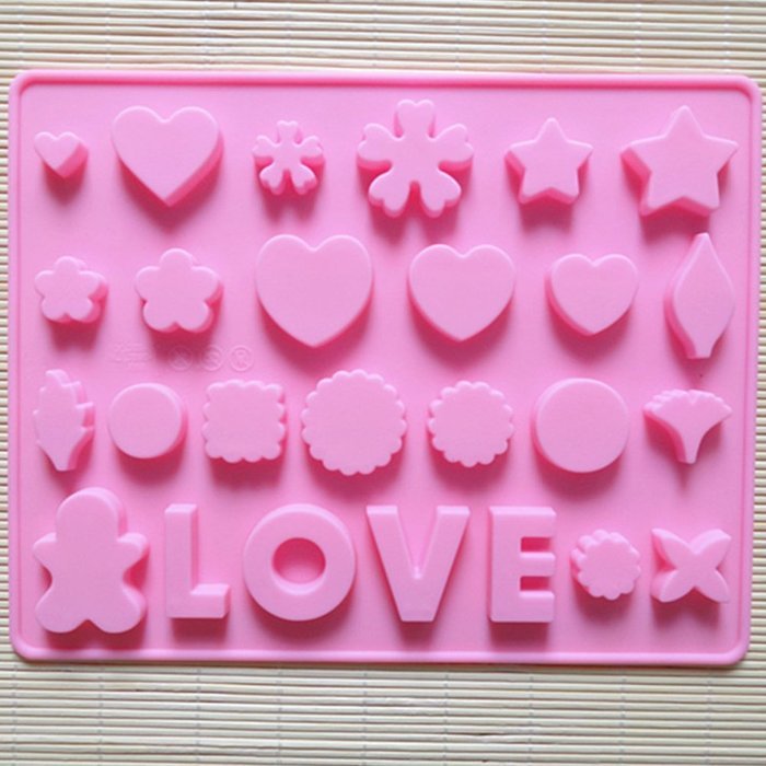 Ueasy Silicone Gel Non-stick Cake Bread Mold Chocolate Jelly Candy Baking Roasting Mould (26 Cavity Love)