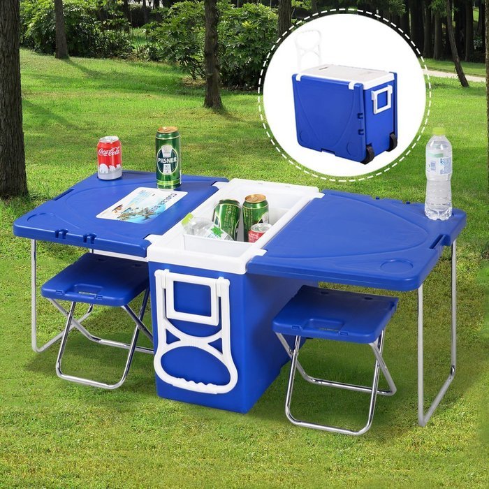 Giantex Multi Function Rolling Cooler with Table and 2 Chairs Picnic Camping Outdoor N7