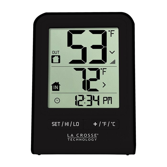 La Crosse Technology 308-1409BT-CBP Wireless Temperature Station with Time, black,