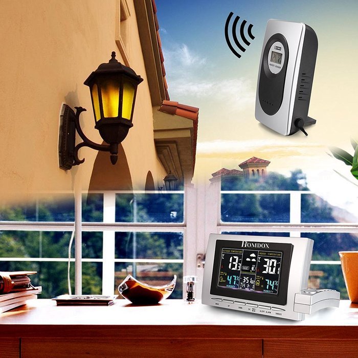 Homdox Multi-functional Wireless Weather Forecast Station Clock Indoor Outdoor Temperature Humidity Monitor with... N7