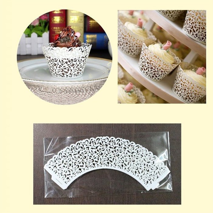 BUTEFO 50 Pcs Cupcake Holders Hollow Carving Decor Wrapper Wraps Cupcake Muffin Paper Holders (Gold) N7