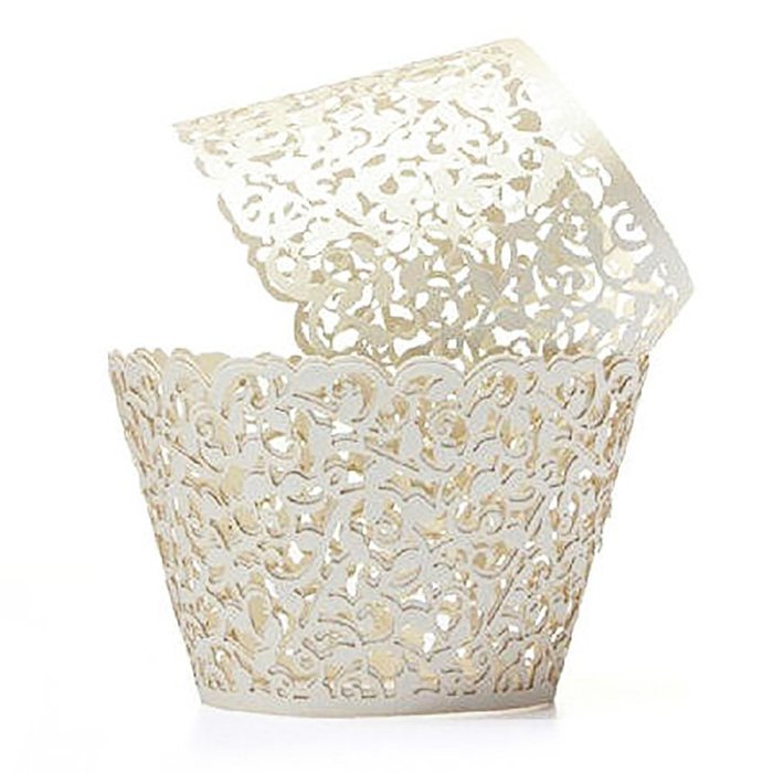BUTEFO 50 Pcs Cupcake Holders Hollow Carving Decor Wrapper Wraps Cupcake Muffin Paper Holders (Gold) N15