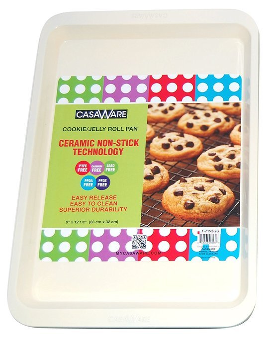 casaWare Ceramic Coated NonStick Cookie/Jelly Roll Pan (9 X 12.5-Inch, Cream/Blue) N2