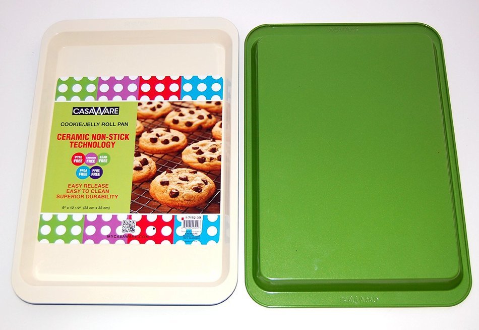 casaWare Ceramic Coated NonStick Cookie/Jelly Roll Pan (9 X 12.5-Inch, Cream/Blue) N3