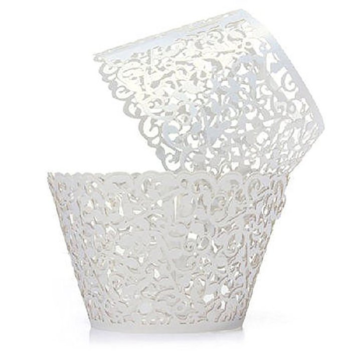 BUTEFO 50 Pcs Cupcake Holders Hollow Carving Decor Wrapper Wraps Cupcake Muffin Paper Holders (Gold) N23