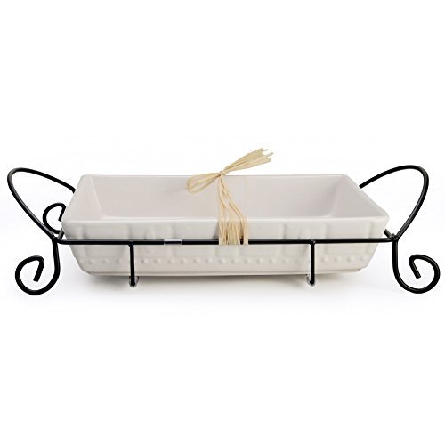 Signature Housewares 13" Baker w/ Caddy - White Fleur De Lis