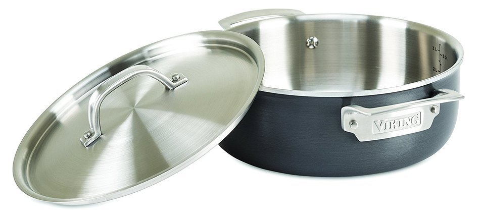 Viking Culinary Hard Stainless 5-Ply Casserole Pan with Hard Anodized Exterior and Stainless Interior, 4 Quart
