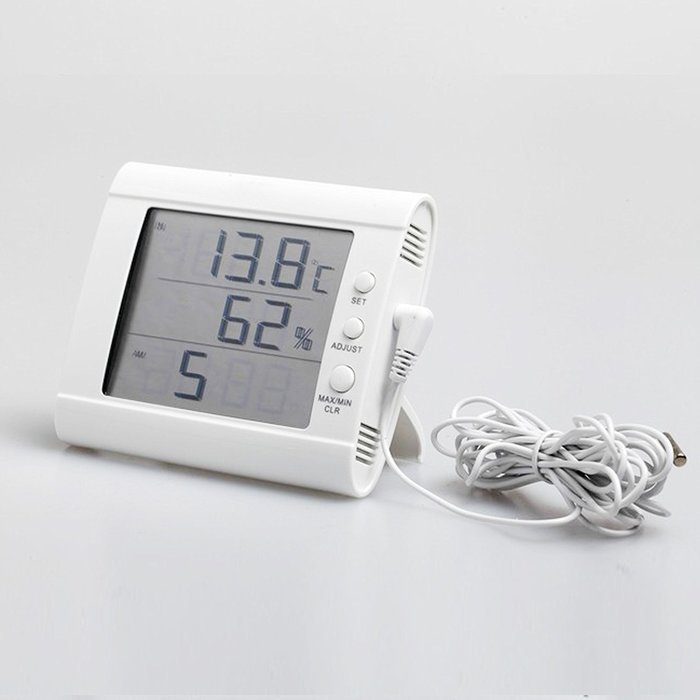 HITO Humidity/Indoor Outdoor Temperature Clock w/ Max and Min and Remote Probe (White) N5