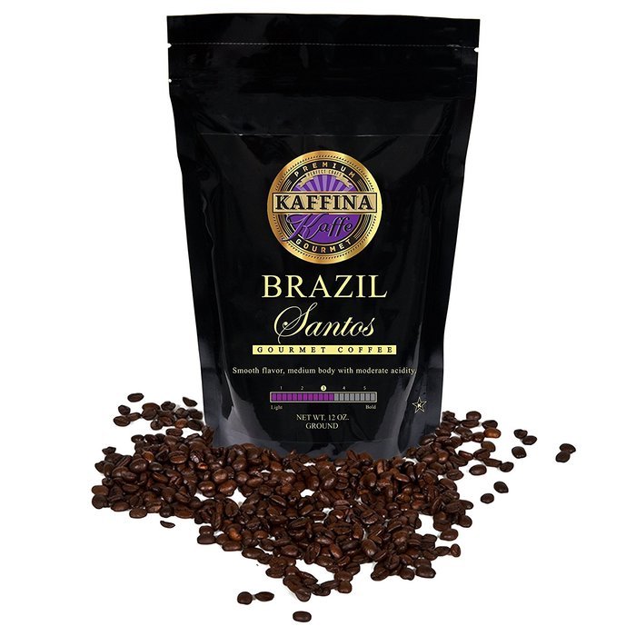 Kaffina Kaffe Premium Gourmet Ground Coffee - Single Origin - Medium Roasted Brazil Santos Coffee