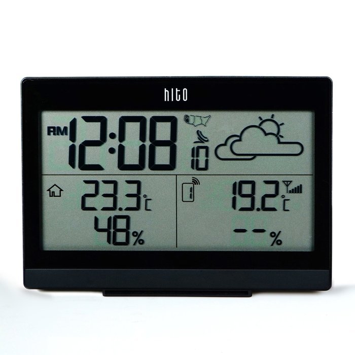 HITO Humidity/Indoor Outdoor Temperature Clock w/ Max and Min and Remote Probe (White) N7