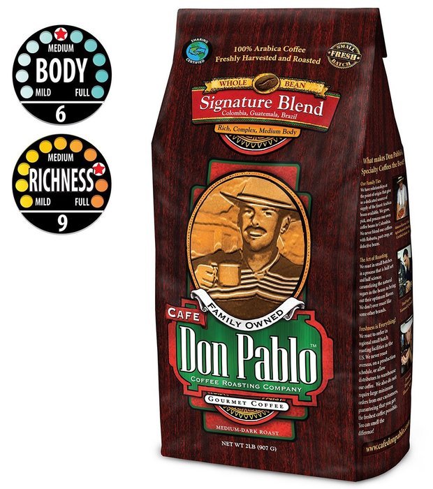2LB Cafe Don Pablo Gourmet Coffee Signature Blend - Medium-Dark Roast Coffee - Whole Bean Coffee - 2 Pound ( 2... N18