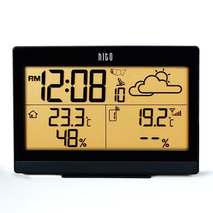 HITO Humidity/Indoor Outdoor Temperature Clock w/ Max and Min and Remote Probe (White) N9