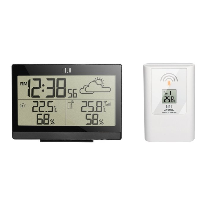 HITO Humidity/Indoor Outdoor Temperature Clock w/ Max and Min and Remote Probe (White) N10