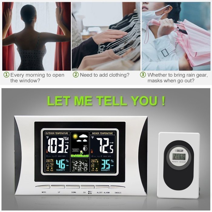 Next-shine Wireless Weather Forecaster Station with Thermometer Humidity Weather Forecast Clock and More,Gray N2