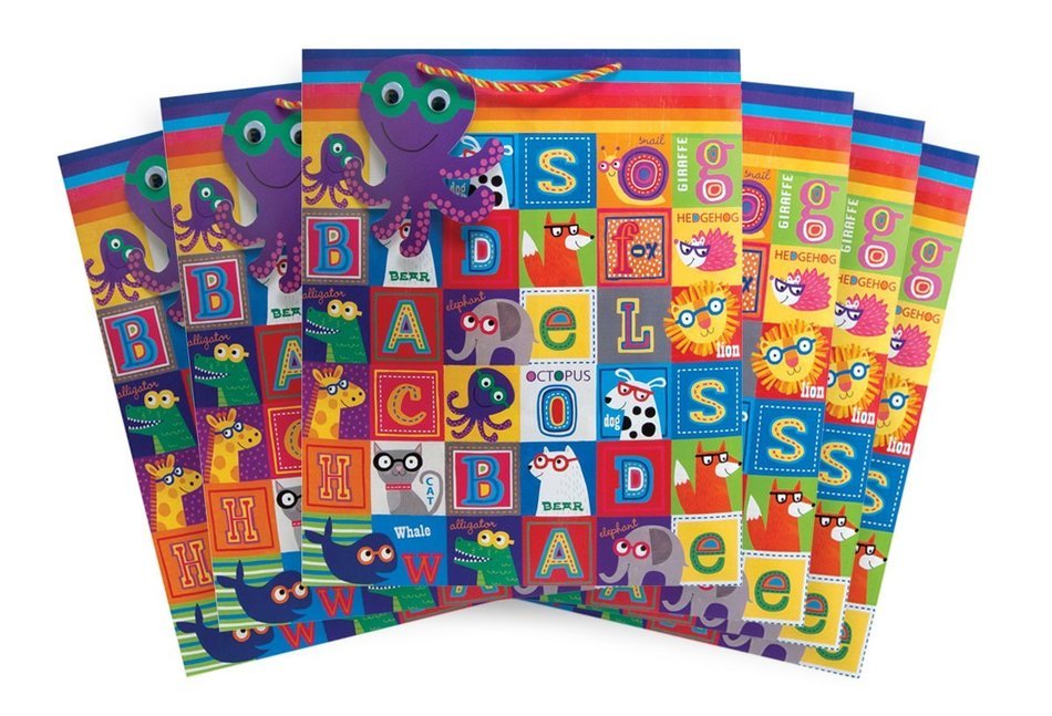 The Gift Wrap Company Jumbo Gift Bags (Set of 6), Alphabest, Multicolor