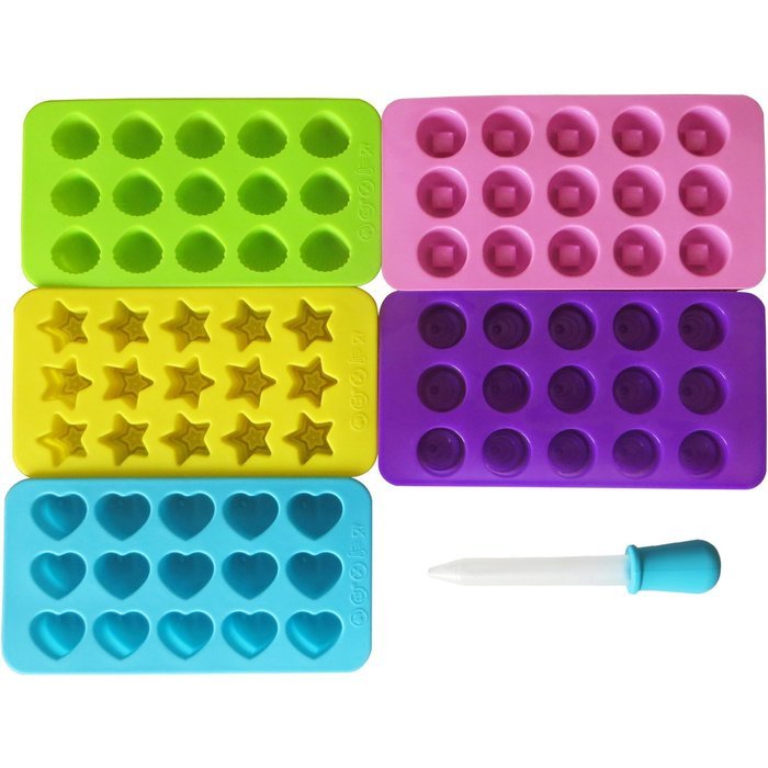 5 Pack Silicone Homemade Soap Candy Chocolate Gummy Mold With a Bonus Dropper