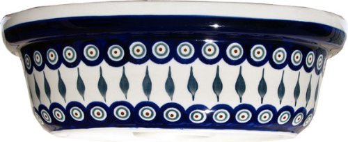 Polish Pottery Oval Casserole Dish From Zaklady Ceramiczne Boleslawiec #1158-56 Peacock Classic Pattern, Height... N4