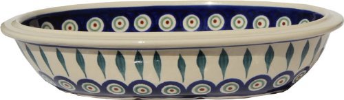 Polish Pottery Oval Serving Dish From Zaklady Ceramiczne Boleslawiec #278-56 Peacock Classic Pattern, Length:... N4