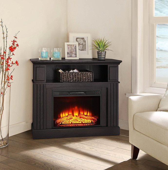 Black Whalen Sumner Corner Electric Fireplace Media Console For TV's Up To 45" And 100 LBS