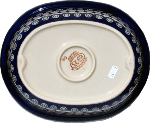 Polish Pottery Oval Casserole Dish From Zaklady Ceramiczne Boleslawiec #1158-56 Peacock Classic Pattern, Height... N5