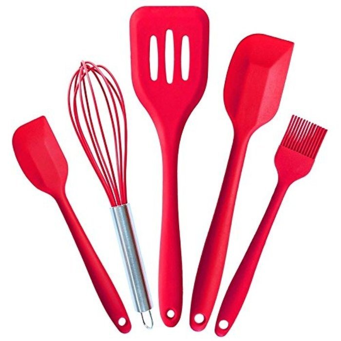 BakeWarePlus 5 Pcs/set Silicone Turner Spatula Basting Brush Whisk Kitchen Baking Utensils N13