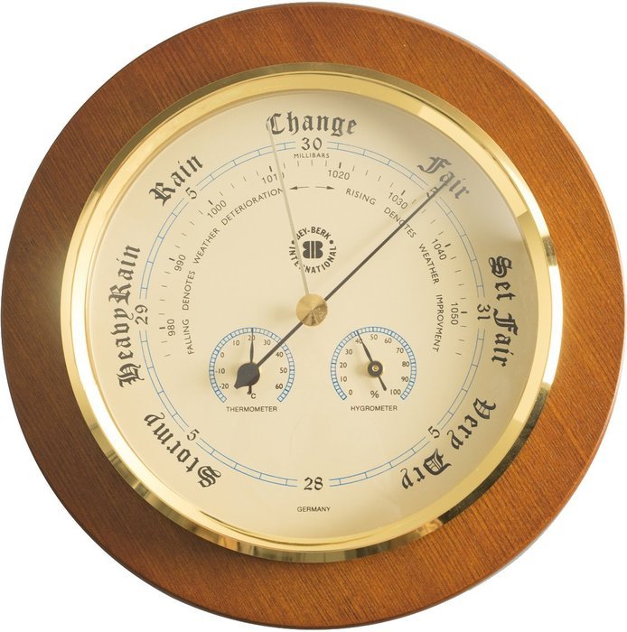 Bey-Berk International Brass Barometer, Thermometer, and Hygrometer on Cherry Wood