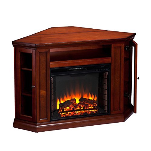 Electric Fireplace TV Stand Heater Corner Or Flat Free Standing Console Media Wooden Entertainment Center (Ivory) N5