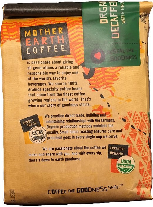 Mother Earth Coffee Organic Decaffeinated Water Processed Whole Bean 32oz (Pack of 1) N2