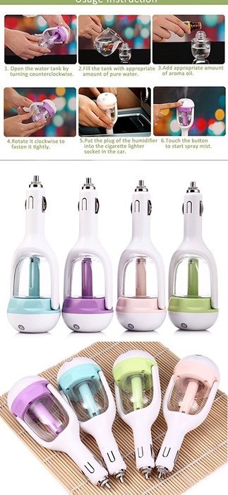 TP 12V Car Steam Air Humidifier Aroma Diffuser Mini Air Purifier Aromatherapy Essential Oil Diffuser Portable... N10