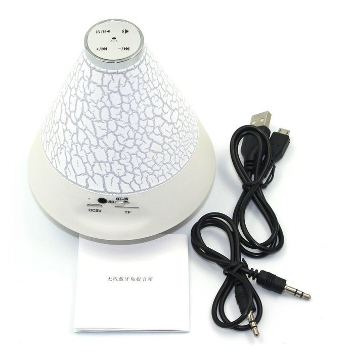 Wireless Bluetooth Speakers FM Radio Bedside Lamp TF Card 7 Color LED Display Music Player (White) N3