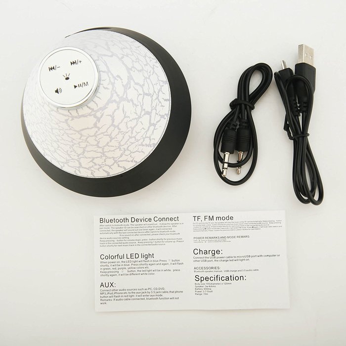 Wireless Bluetooth Speakers FM Radio Bedside Lamp TF Card 7 Color LED Display Music Player (White) N6
