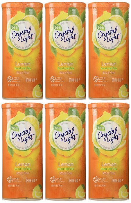 Crystal Light Lemon Decaf Iced Tea Natural Flavor Drink Mix, 12-Quart Canister (Pack of 6)