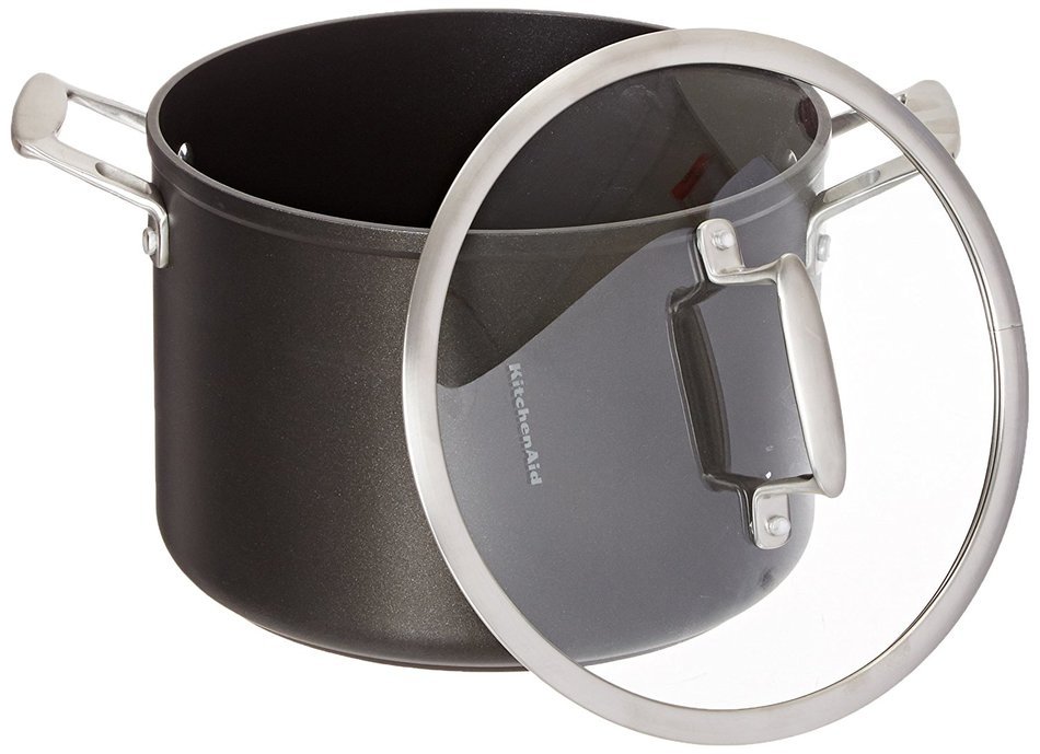 KitchenAid KCH260LCKM Professional Hard Anodized Nonstick 6.0-Quart Low Casserole with Lid Cookware - Black N4