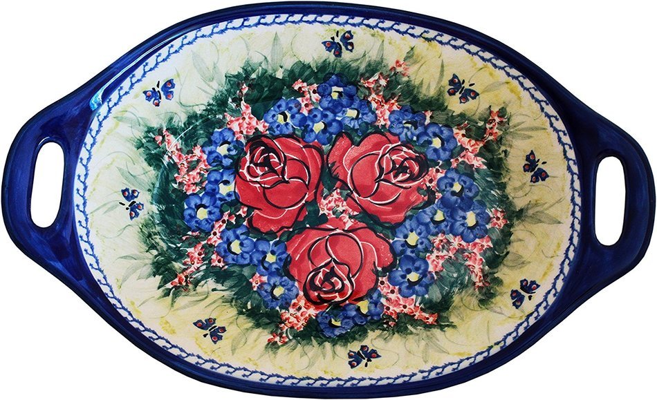 Boleslawiec Stoneware - Polish Pottery Serving or Baking Dish with Handles - Eva's Collection N3