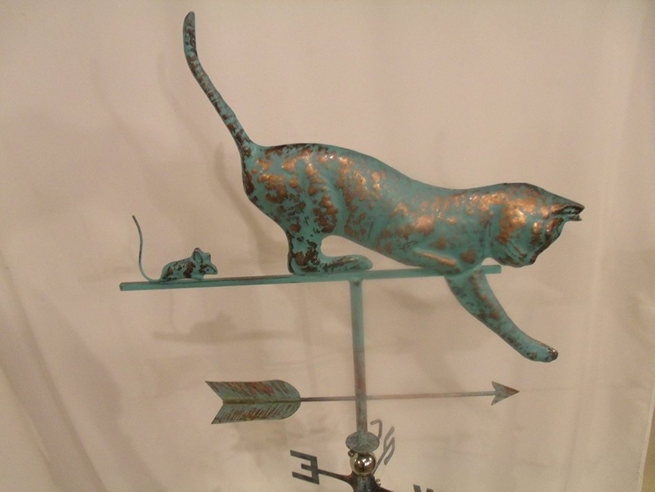 LARGE Handcrafted 3D 3- Dimensional CAT and Mouse Weathervane Copper Patina Finish N4