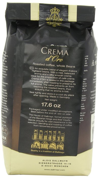 Dallmayr Gourmet Coffee, Crema D'Oro (Whole Bean), 17.6-Ounce Vacuum Packs (Pack of 2) N2