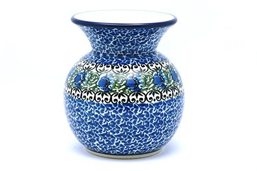 Polish Pottery Vase - Round with 2" Opening - Peacock Feather