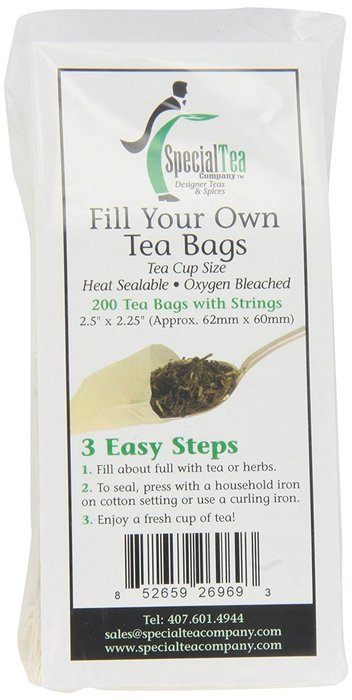 Special Tea Company Empty Tea Bags with Strings, 2.5 Inch x 2.25 Inch, 200 Count