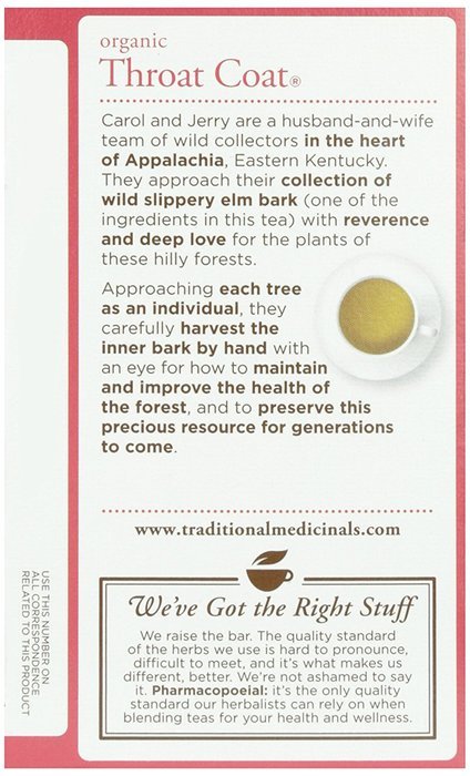Traditional Medicinals Organic Throat Coat Herbal Wrapped Tea Bags - 16 ct N6