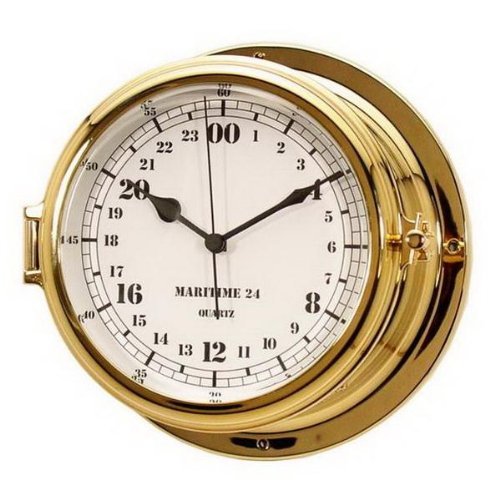 24 Hour Porthole Clock in Brass