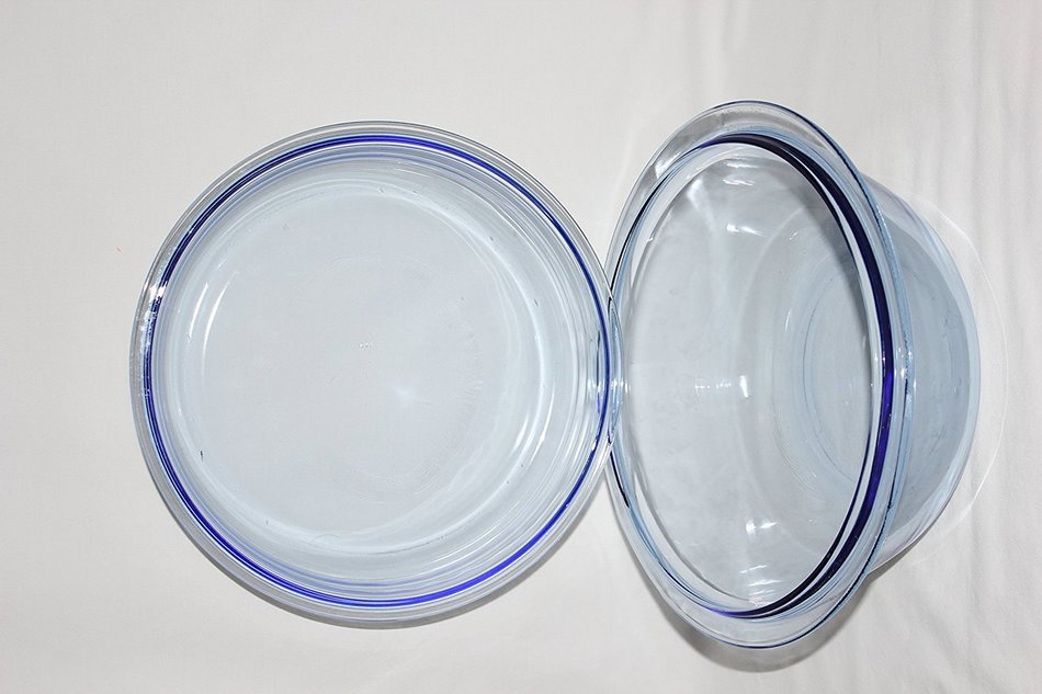 Vintage Blue Glass Casserole Baking Dish w/ Pie Plate Lid 11" X 6 1/2"