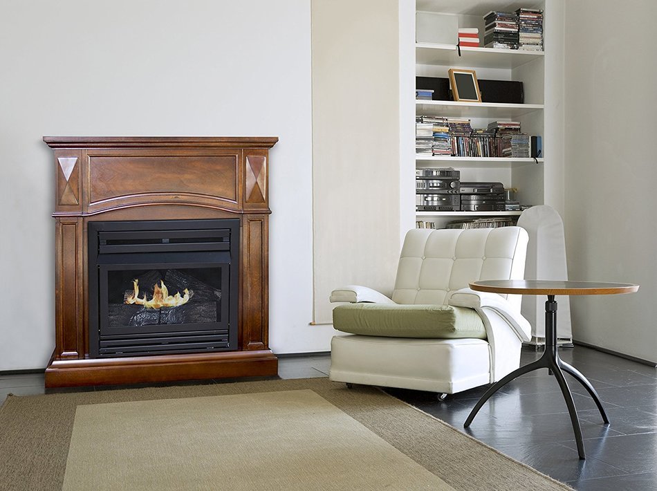 Pleasant Hearth Convertible Vent-Free Dual Fuel Fireplace, 35-Inch, Cherry N2