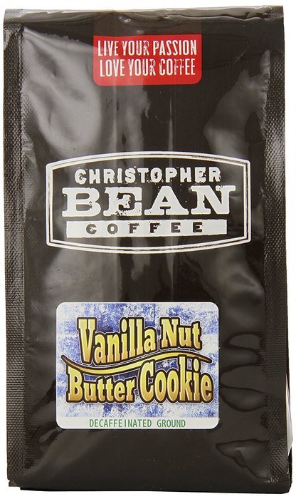 Christopher Bean Coffee Flavored Decaffeinated Ground Coffee, Vanilla Nut Butter Cookie, 12 Ounce N2